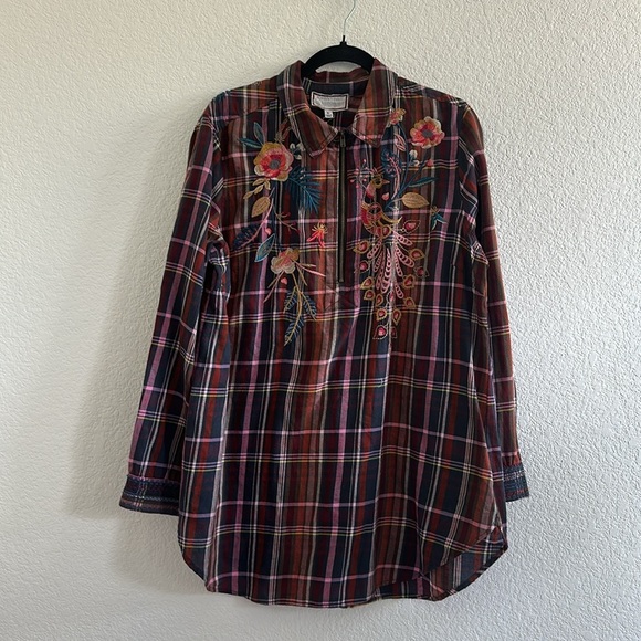 NWT Johnny Was womens Shuri Plaid Tunic embroidery floral animal graphic - Picture 4 of 9